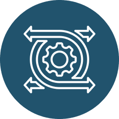 Gear with arrows in a circular design.